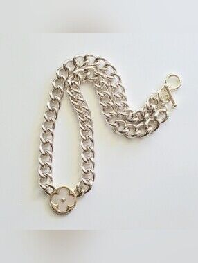 Two-Tone Silver and Gold Chunky Curb Chain Necklace with Clover Pendant